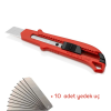Kırmızı Metal Gövde Maket Bıçağı ve 10 adet yedek uç