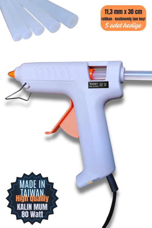 Profesyonel Mum Silikon Tabancası 80W Kalın - 5 Adet Silikon Hediyeli