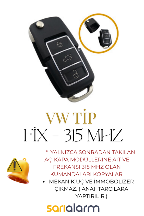 Alternative view of Unıversal Sustalı 3 Butonlu Akıllı Kopyalanabilir Oto Kumanda Volkswagen Tipi 315 Mhz