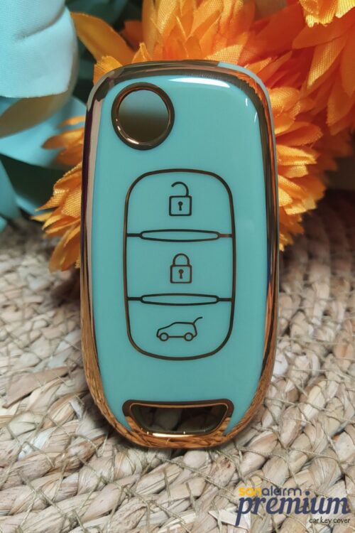 Premium Renault Megane Clio 5 Dacia Duster Sustalı 3 Buton Yeşil Oto Anahtar Kumanda Kabı Kılıfı