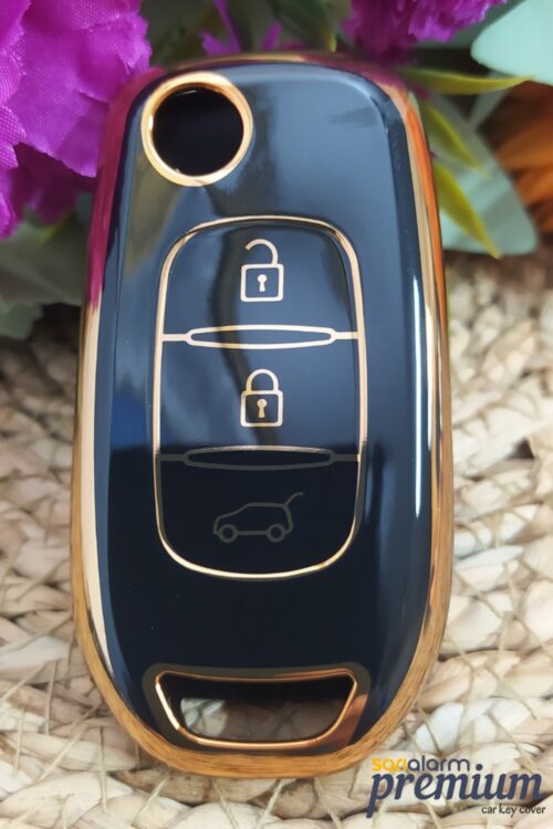 Premium Renault Megane Clio 5 Dacia Duster Sustalı 3 Buton Siyah Oto Anahtar Kumanda Kabı Kılıfı