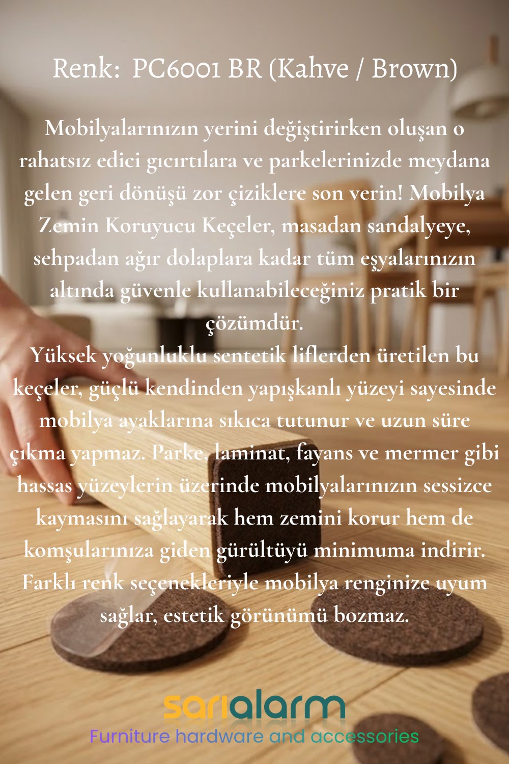 Yapışkanlı Masa Sandalye ve Mobilya Keçesi Yuvarlak Zemin Koruyucu Keçe (Kahverengi Ø 28mm) - Görsel 3
