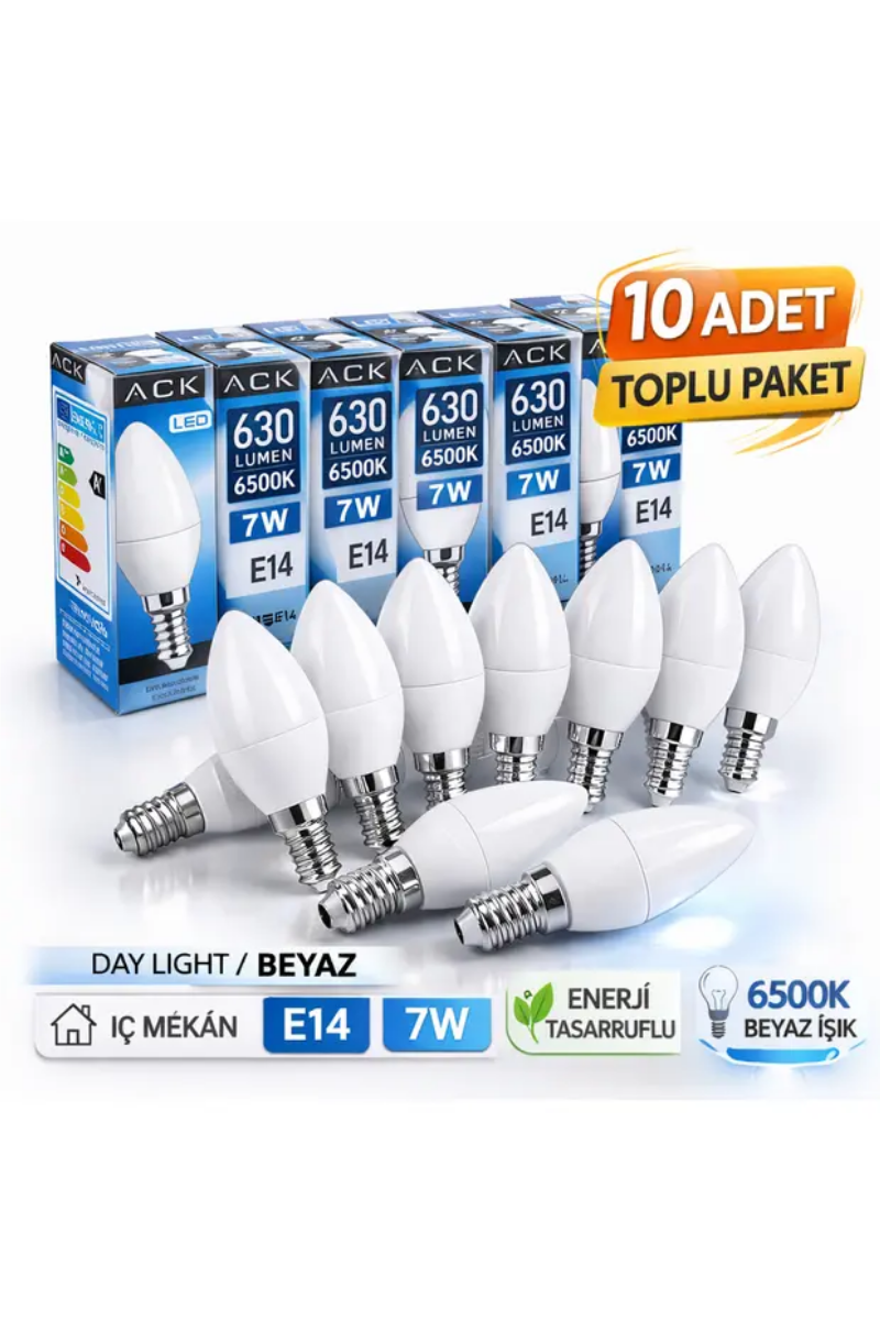 Ack 7w Beyaz Işık E14 Duy 10 Adet