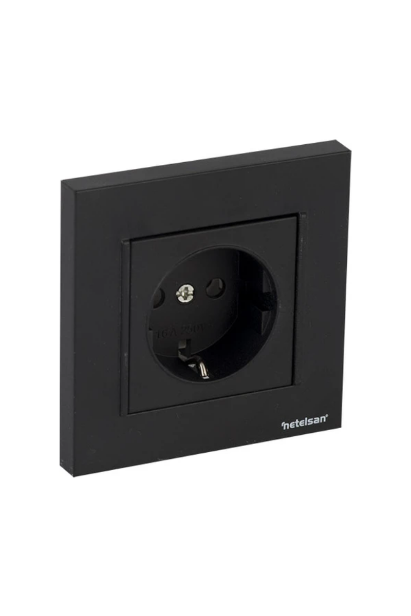 Netelsan Topraklı Priz Siyah -
Çerçeve Dahil