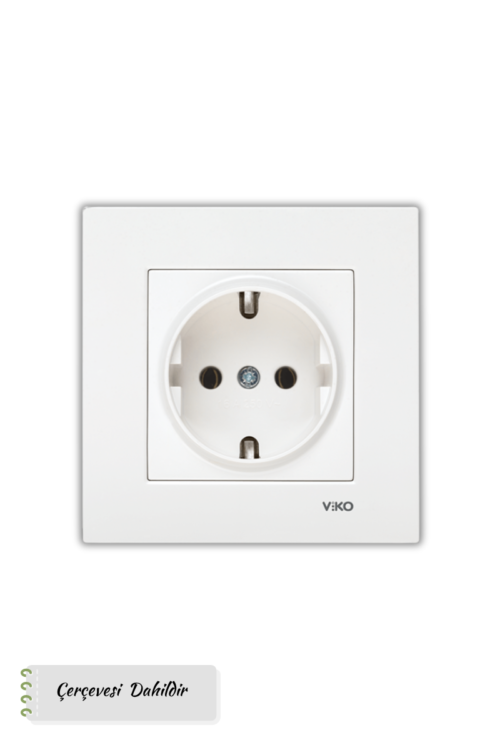 Viko Karre Modeli  Beyaz Topraklı Priz (Çerçeve Dahil)