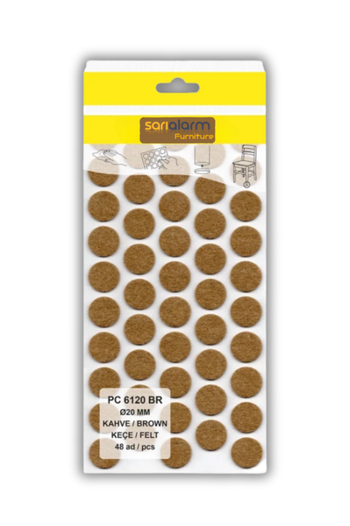 Yapışkanlı Masa Sandalye ve Mobilya Keçesi Yuvarlak Zemin Koruyucu Keçe (Ø  Kahverengi 20mm)