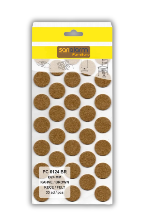 Yapışkanlı Masa Sandalye ve Mobilya Keçesi Yuvarlak Zemin Koruyucu Keçe (Ø Kahverengi 24mm)