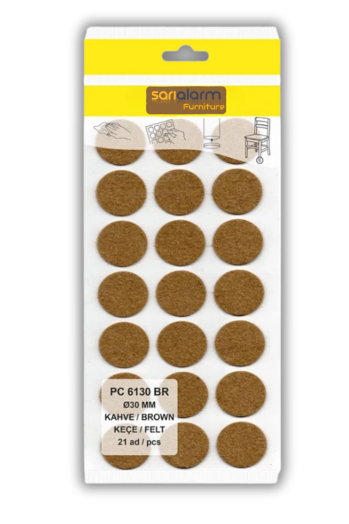 Yapışkanlı Masa Sandalye ve Mobilya Keçesi Yuvarlak Zemin Koruyucu Keçe (Ø Kahverengi 30mm)