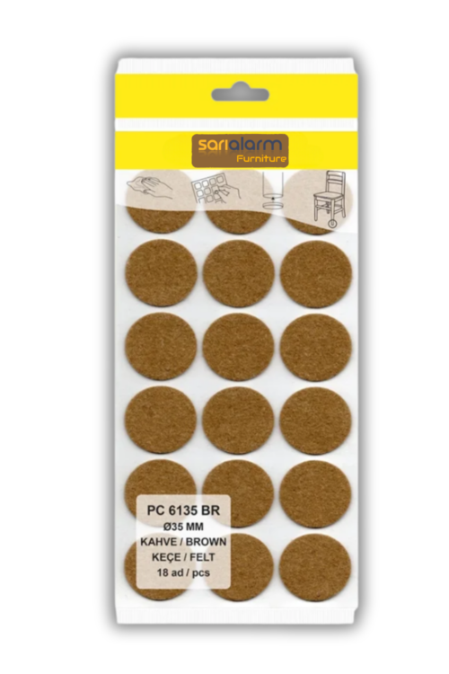 Yapışkanlı Masa Sandalye ve Mobilya Keçesi Yuvarlak Zemin Koruyucu Keçe (Ø Kahverengi 35mm)