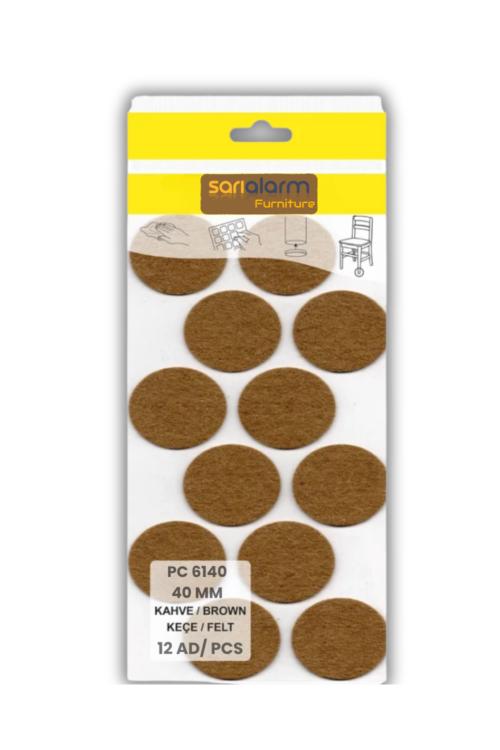 Yapışkanlı Masa Sandalye ve Mobilya Keçesi Yuvarlak Zemin Koruyucu Keçe (Ø Kahverengi 40mm)