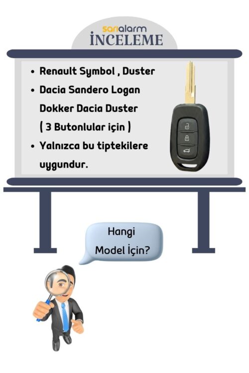 Alternative view of Renault Symbol , Duster Dacia Sandero Logan Dokker Dacia Duster Beyaz Kumanda Kılıfı 3 Buton