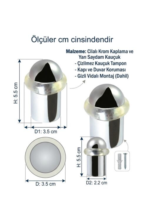 Yer Tamponu 5 Cm Krom 5'li Set - Metal Kapı Stoperi Ve Tamponu