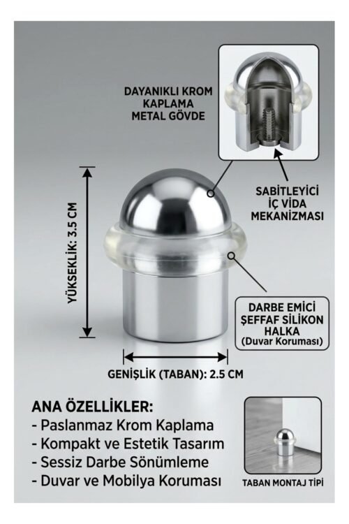 Yer Tamponu 3,5cm Krom (5'li Set)