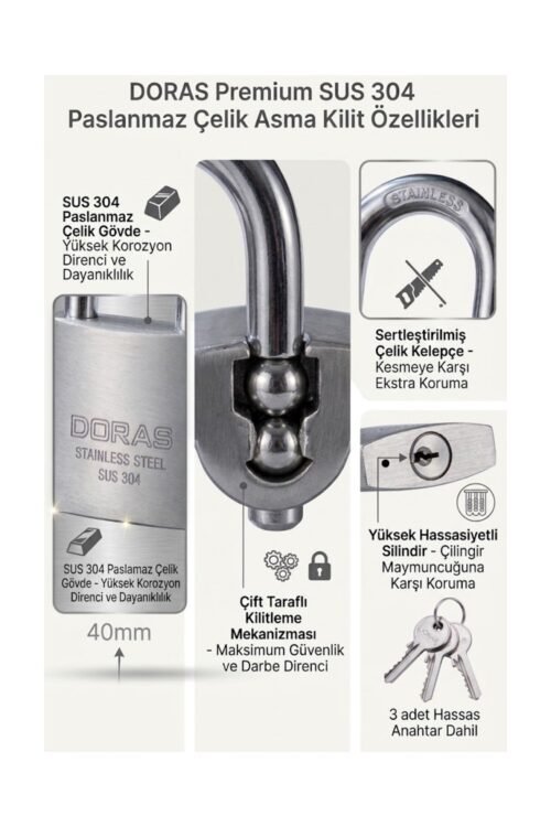 Doras Paslanmaz Asma Kilit 40mm.