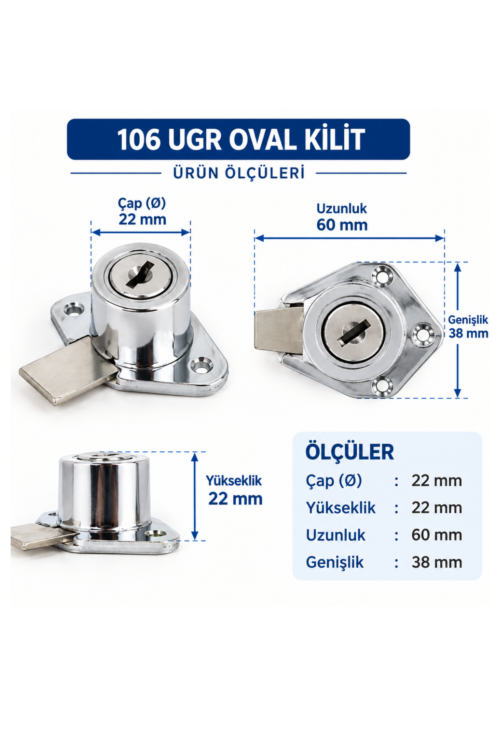 Alternative view of Ugr 106 Krom Oval Çekmece Kilidi